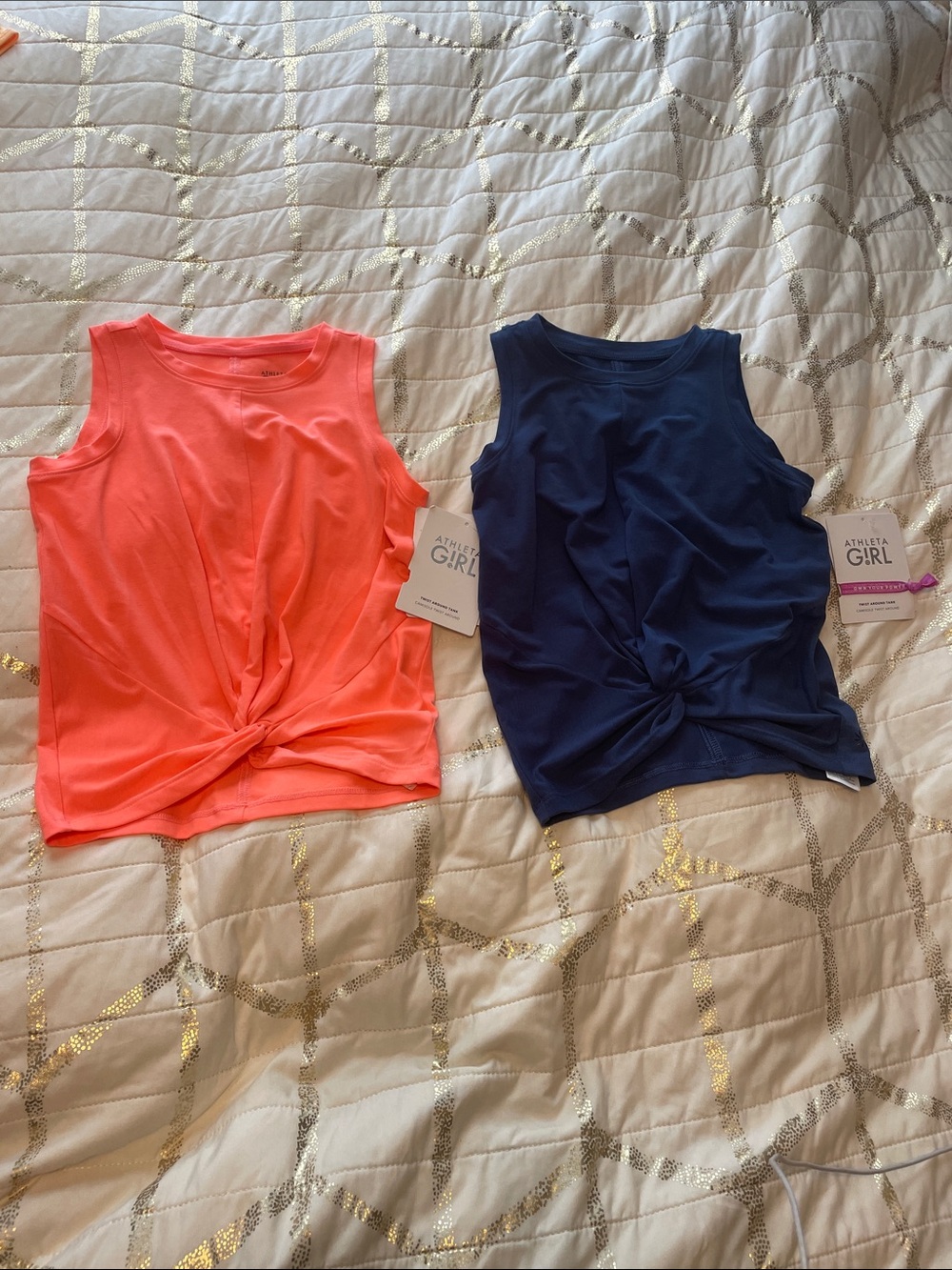 Athleta Girl Tank Tops in Neon Coral and Navy
